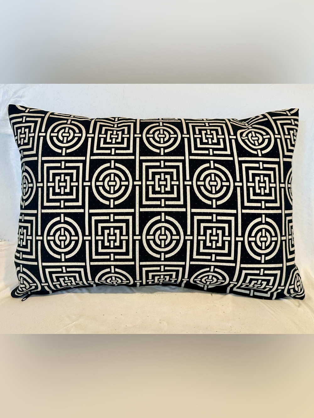Designer Black and White Geometric Throw Pillow - 16”x23”